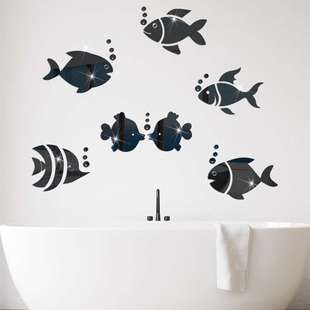 JM534 饰防水自粘 鱼群接吻鱼DIY镜面亚克力墙贴儿童房幼儿园装