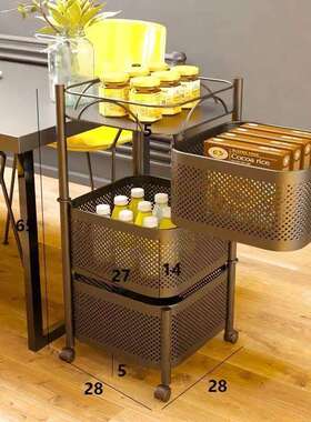 厨房可旋转收纳架落地多层免安装果蔬菜篮子收纳储物架移动小推车