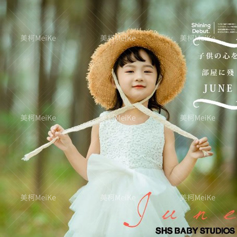 ins小清新儿童摄影道具影楼外景拍照日系田园风女童造型拉菲草帽