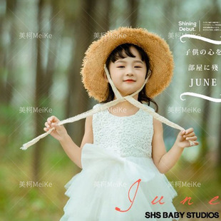 ins小清新儿童摄影道具影楼外景拍照日系田园风女童造型拉菲草帽