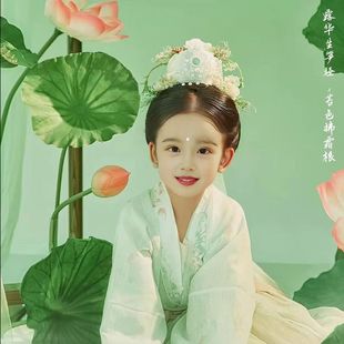 影楼儿童汉服拍照道具配饰发冠仙气宋制头饰簪花头冠古风写真发饰