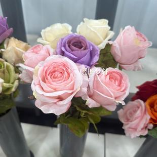 北欧简约风单支无纺布玫瑰花 婚庆玫瑰花 家居软装 餐桌摆件仿真花