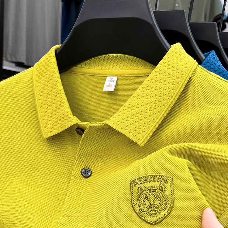 夏季刺绣老虎头t恤男短袖翻领纯色透气珠地棉polo衫2024男装新款