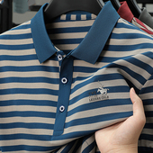 宽松休闲冰丝半袖 高档中年男士 条纹翻领POLO衫 爸爸装 短袖 t恤夏季