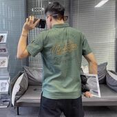 新款 男夏季 刺绣麻料修身 青年冰丝透气薄款 棉麻翻领短袖 半袖 polo衫