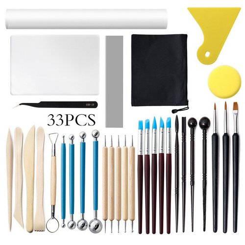 跨境陶艺工具33件套装学生泥塑黏土手办制作包亚克力棒雕刻笔镊子