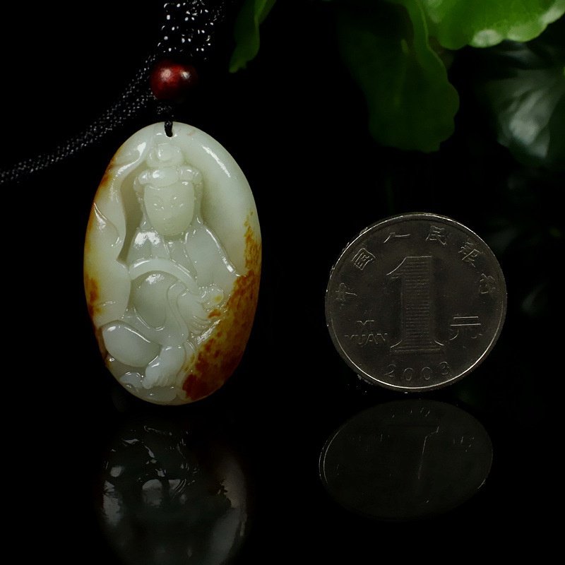 和田玉青白玉观音菩萨玉吊坠随形带皮男士观音玉坠玉挂件玉石