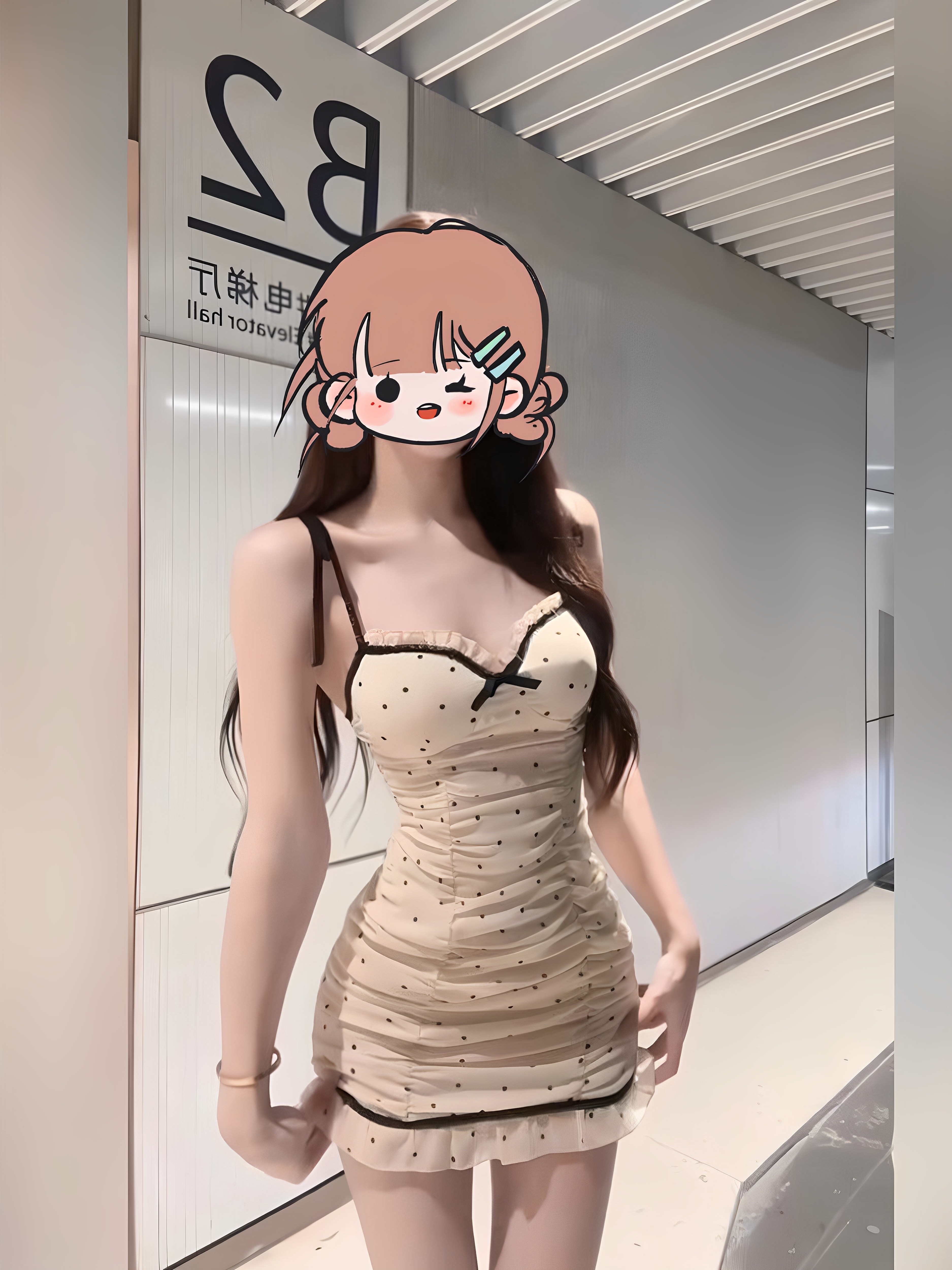 甜辣妹蝴蝶结波点蕾丝吊带连衣裙女性感纯欲褶皱内搭打底包臀短裙