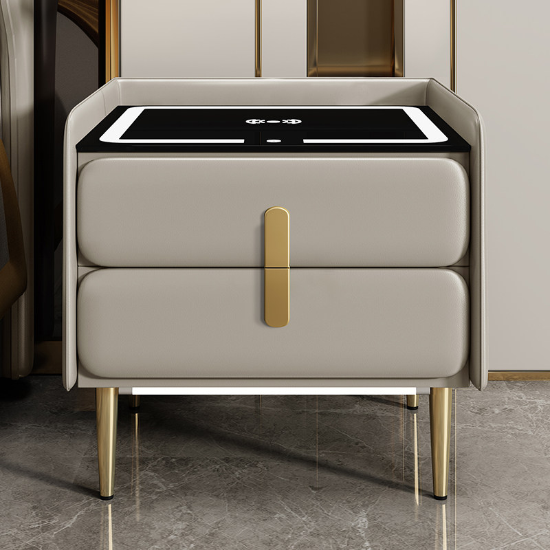 智能床头柜实木简约现代多功能带灯密码锁无线充电收纳柜蓝牙音响
