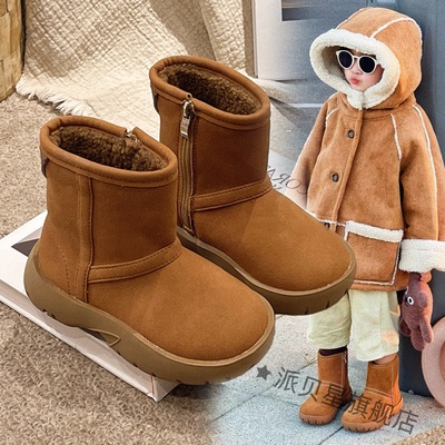 女童雪地靴男童加绒加厚短靴冬季
