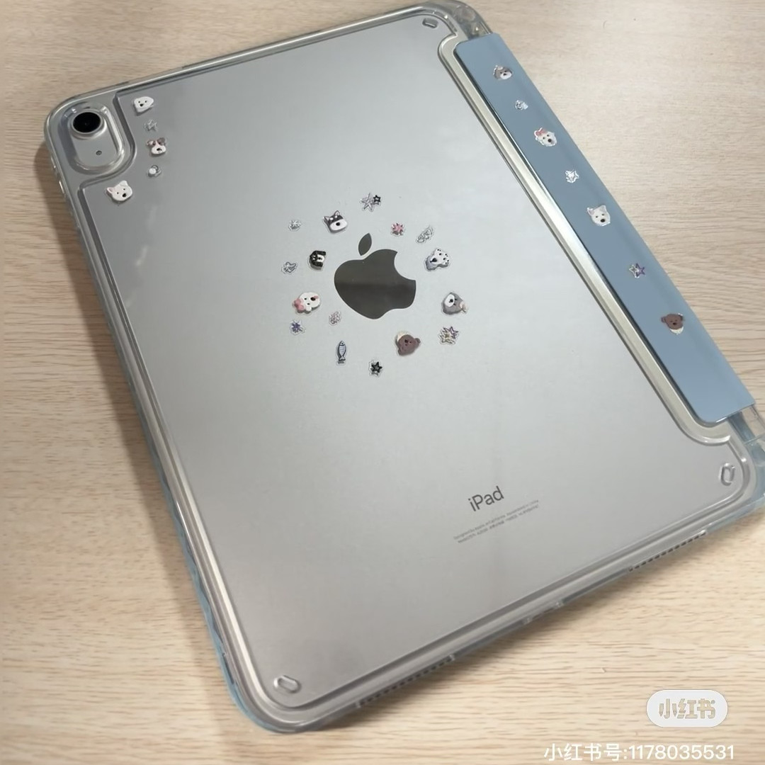 淡蓝色卡通小狗贴纸air6ipad保护套air5保护壳pro2024透明pro11寸亚克力mini6防摔ipad10适用苹果ipad789