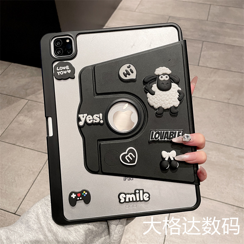 绵羊公仔360°旋转亚克力适用2025ipad11代保护套10.2寸苹果Air7新款Pro11平板套air4/5翻盖式10.9防摔壳