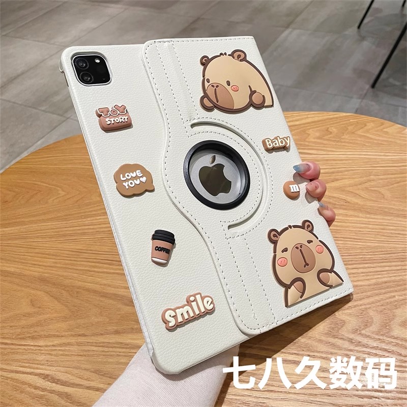 ipadair5保护壳air6保护套2024新款水豚pro11寸卡皮巴拉适用360旋转mini2345防摔9.7第10代苹果平板ipad9皮套