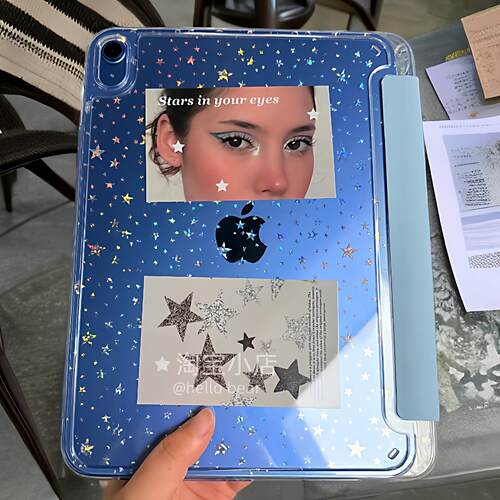 蓝色满屏星星插画Y型三折适用ipad11保护套air7/6新款ipad10带笔槽10.9寸防摔air5苹果平板保护壳mini7亚克力