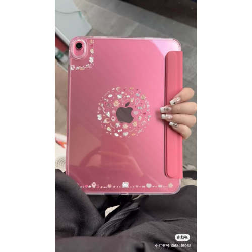 天使小熊贴纸适用新款iPad11保护壳2025左侧笔槽11寸iPad10套3+Y折平板第十代轻薄亚克力透明防弯防摔红色