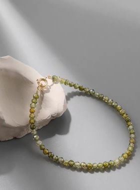 简约极细天然水晶手链女绿色串珠复古叠戴小众设计轻奢手串