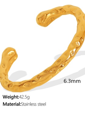 欧美不锈钢时尚简约锤纹开口手镯个性百搭钛钢首饰情侣