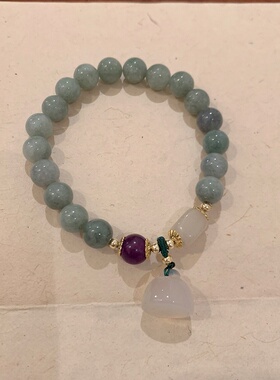 醒时春山平安扣绿色天然石手串国风新中式叠戴串珠女学生盘玩文玩