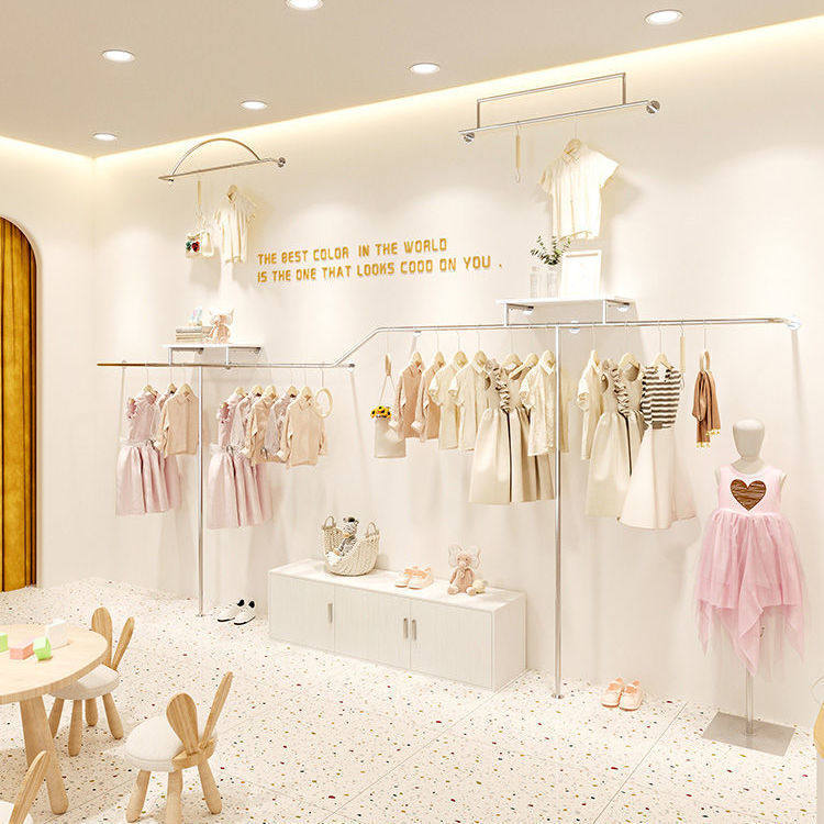 童装店展示架上墙组合不锈钢货架服装店儿童衣服陈列架女装挂衣架
