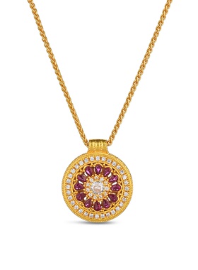 古法越南沙金小号花窗罗盘项链百搭气质新款紫色锆石颈链