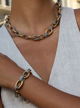 静俏欧美不锈钢拼色手链高级感金属风链子钛钢手饰品bracelet