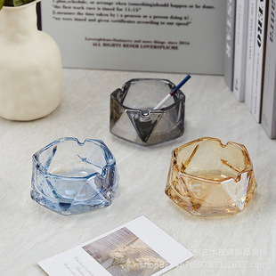 玻璃烟灰缸个性创意水晶摆件几何烟缸高颜值办公室时尚烟盅
