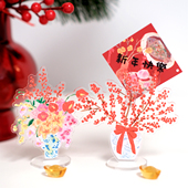 Super&Jane新年财神花朵留言照片夹立牌夹亚克力便签夹子桌面摆件