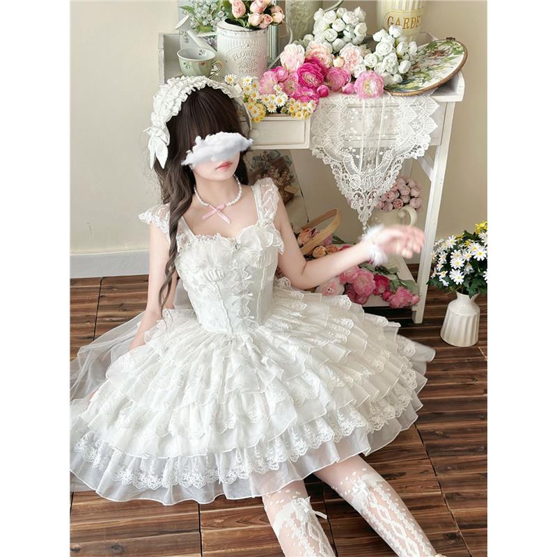 ~原创设计日系Lolita芭蕾风花嫁jsk吊带连衣裙