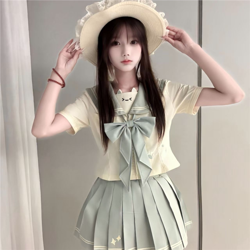 小苍兰原创jk薄荷小猫制服套装夏季收腰水手服校服日系供感学院