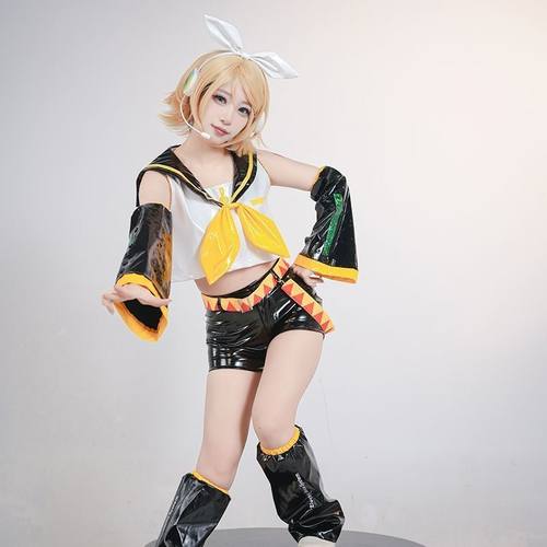 现货现货V家镜音双子cos镜音铃镜音连姐姐弟弟公式服COSPLAY漆皮