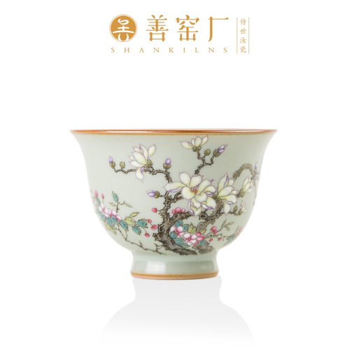 李善明汝窑粉彩开片玉兰主人杯