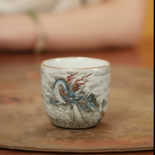 善窑厂汝瓷月白十二生肖系列龙手握杯