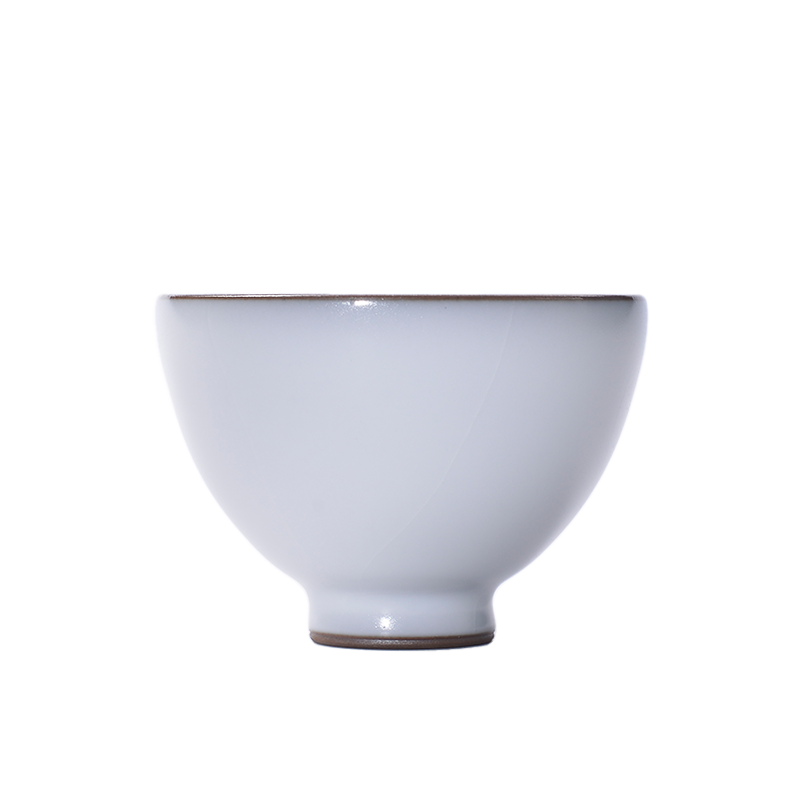 善窑厂善款二代月白釉 景德镇高温汝瓷开片可养 鸡心杯茶杯主人杯