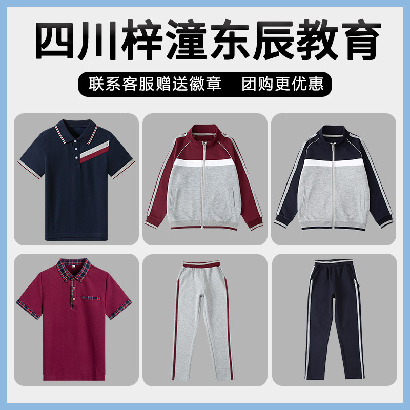 四川梓潼东辰教育校服运动服校徽学生短袖英伦POLO衫短裤校服套装