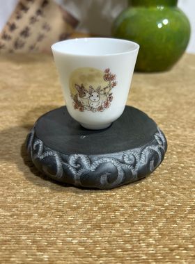 天然整青石雕刻方形壶承底座杯垫手工雕刻新中式复古怀旧茶桌摆件