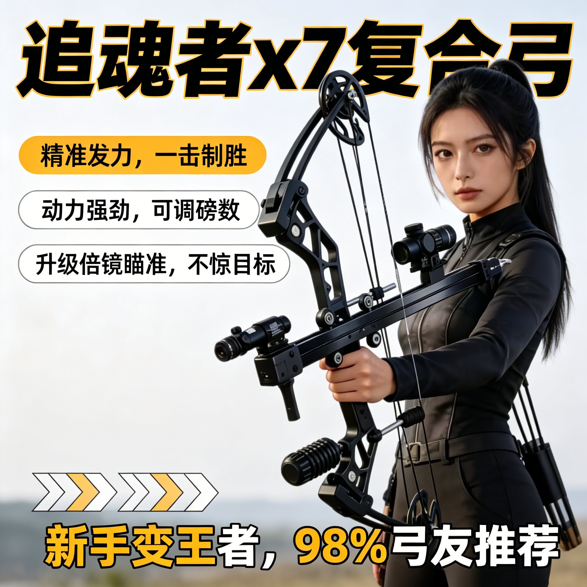 2026新款高精度式突鹰复合弓箭全金属50连发打钢珠弹弓成年人专用