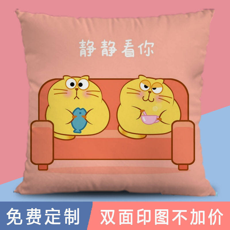 可爱表情包蛋黄猫开心猫周边同款抱枕头来图定制午睡