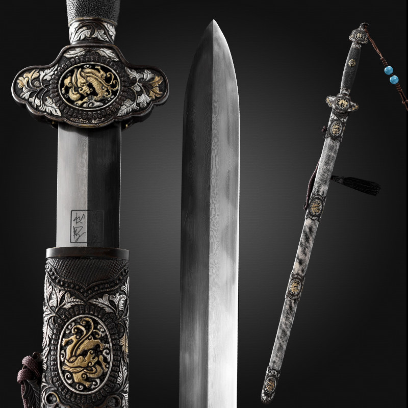 龙泉尊武刀剑 乾坤剑 花纹钢长剑 赵沛炎作 研磨宝剑冷兵器未开刃