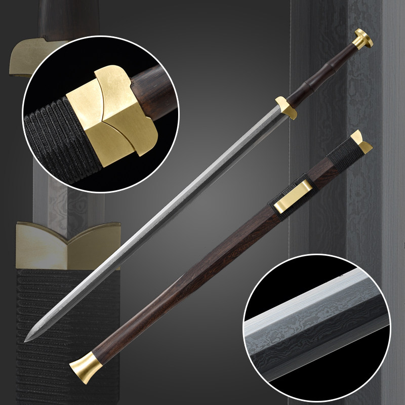 龙泉尊武 素装汉剑 方云龙制汉王汉剑高档硬剑刀剑花纹钢未开刃