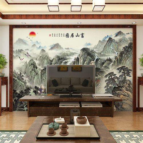 中式电视背景墙壁纸山水墨画价格 中式电视背景墙壁纸山水墨画图片 星期三