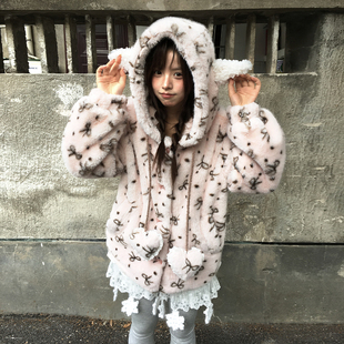 小猫藏星StarryKitty蝴蝶结加厚连帽保暖毛绒外套女「羊角很出片