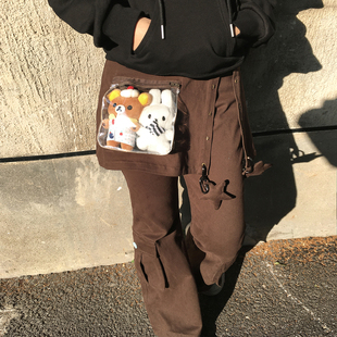 小猫藏星starrykitty可拆屁帘工装裤微喇显瘦长裤「透明痛层设计