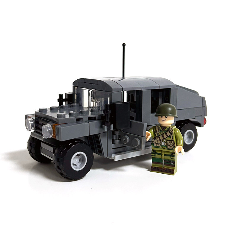 兼容乐高小颗粒moc 悍马运输军车模型拼装玩具 孩子益智礼物
