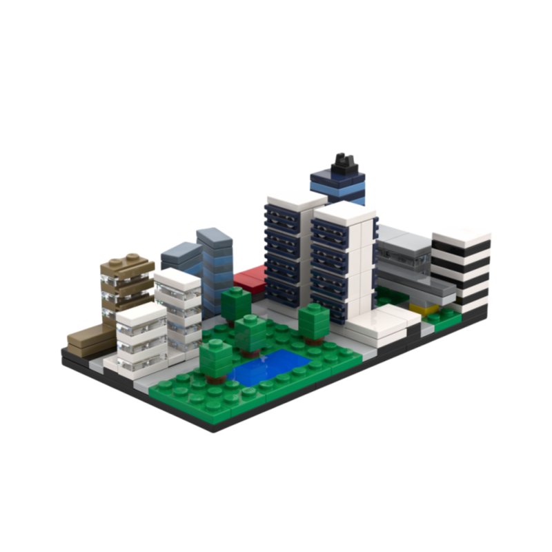 国产小颗粒积木MOC 迷你小建筑群 城市公园 金字塔 商业中心模型