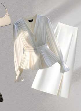 入秋穿搭一整套高级感白色衬衫半身裙两件套秋季套装女装2024新款