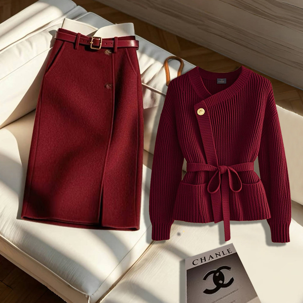 安可拉红开衫针织衫毛衣女2025冬季新款爆款半身裙小香风两件套装,女装/女士精品,时尚套装,淘宝优惠券,粉丝福利购,淘宝优惠卷
