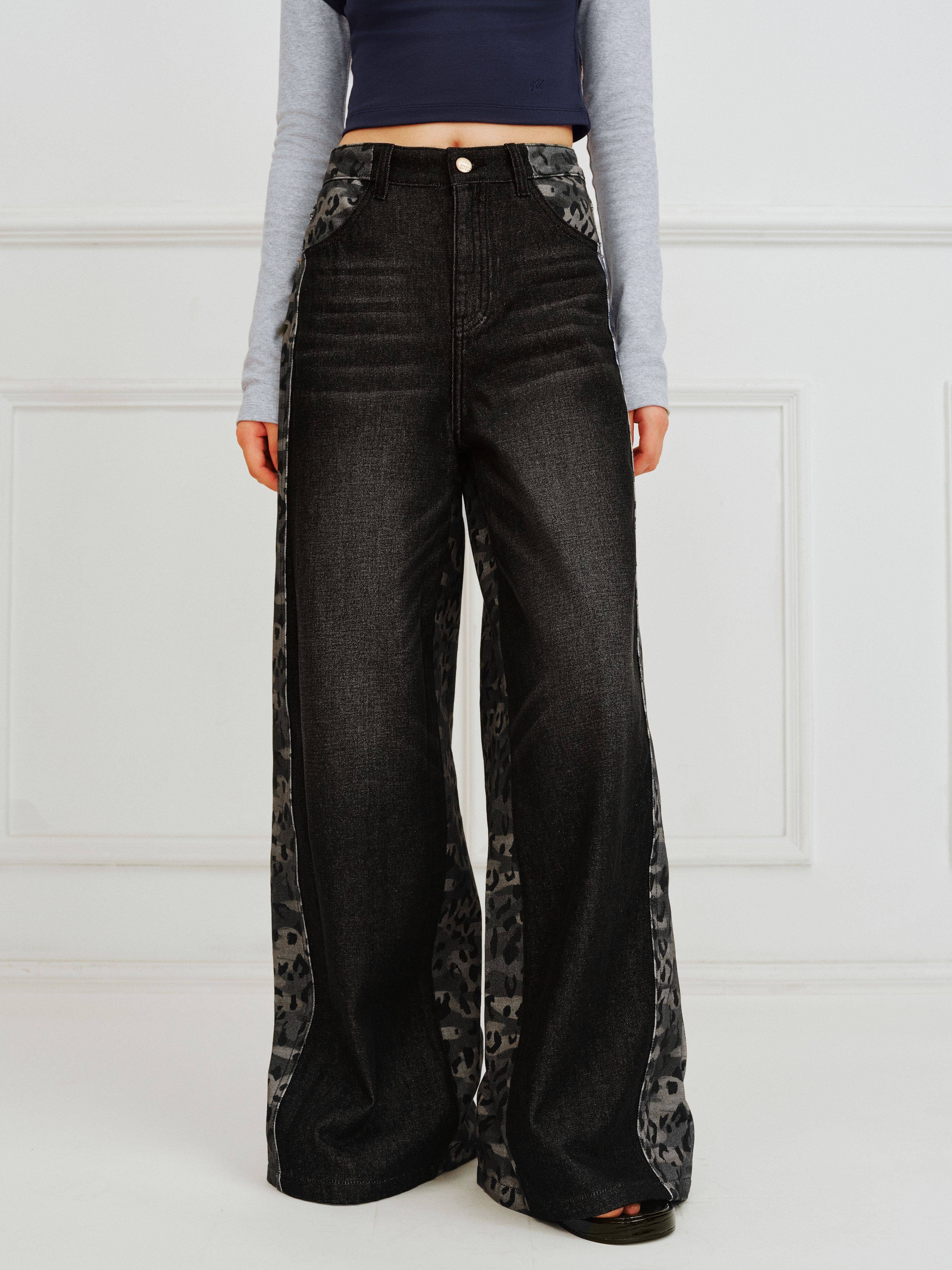Leopard Print Wide Leg Jeans Retro Patchwork Denim - Product image 3