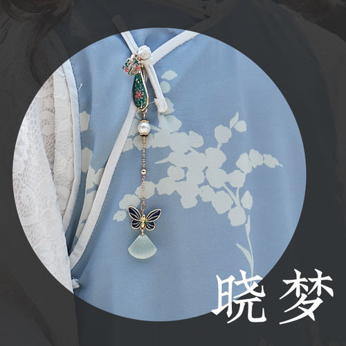 原创复古烧蓝旗袍压襟气质珍珠