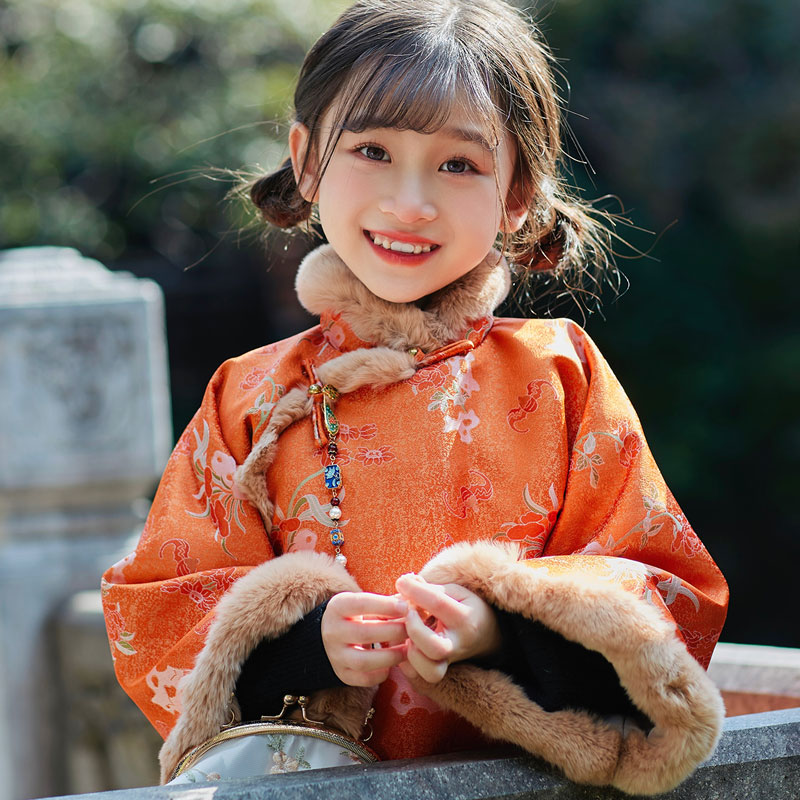 真獭兔毛2024新款儿童旗袍新年服秋冬冬季中国风女童过年服拜年服