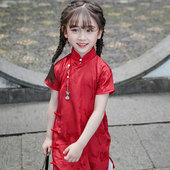 古法儿童宝宝旗袍女童秋小女孩新中式 中国风民国风红色